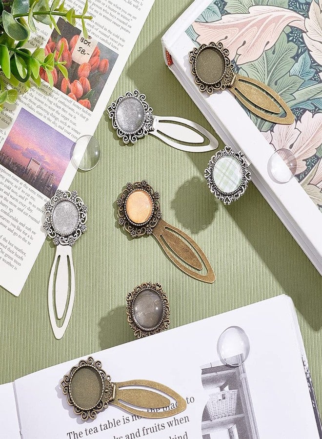 NBEADS 24 Pcs 3 Styles 2 Colors Bookmark Pendant Tray Kit, Including 12 Pcs Tibetan Style Bookmark Cabochon Settings 12 Pcs Dome Transparent Glass Cabochons for Reading Gift Crafting DIY Bookmark - Image 5