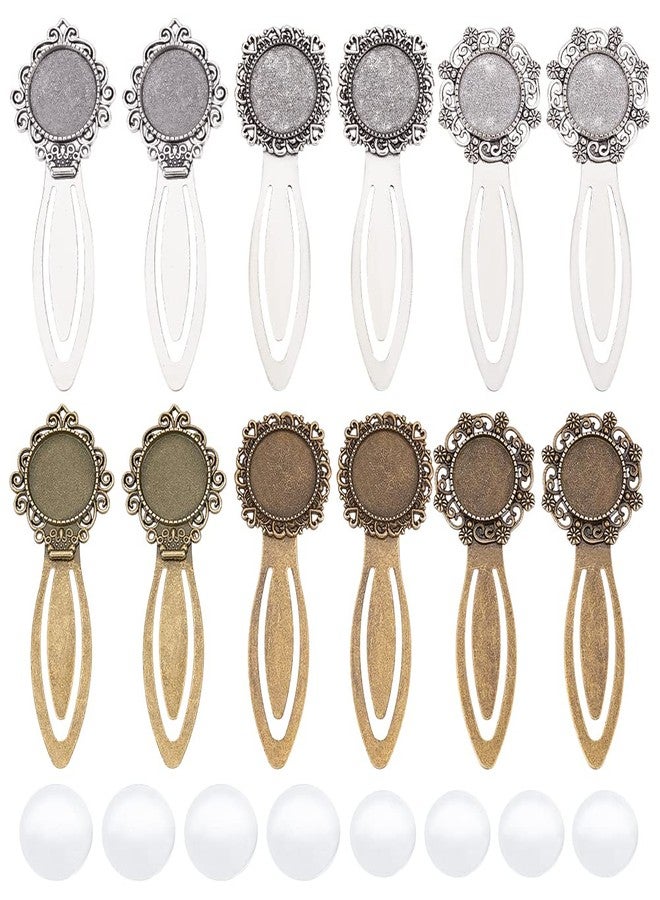NBEADS 24 Pcs 3 Styles 2 Colors Bookmark Pendant Tray Kit, Including 12 Pcs Tibetan Style Bookmark Cabochon Settings 12 Pcs Dome Transparent Glass Cabochons for Reading Gift Crafting DIY Bookmark - Image 1