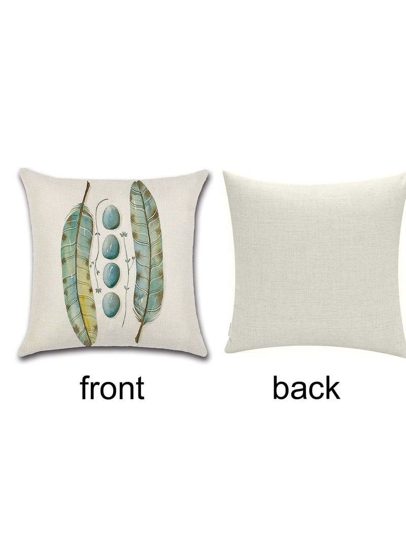 SYOSI Throw Cushion Covers Square Pillow Covers, Soft Linen Pillowcases with Feather Pattern for Living Room Sofa Bedroom with Invisible Zipper  45cm x 45cm / 18x18 Inches - Image 3