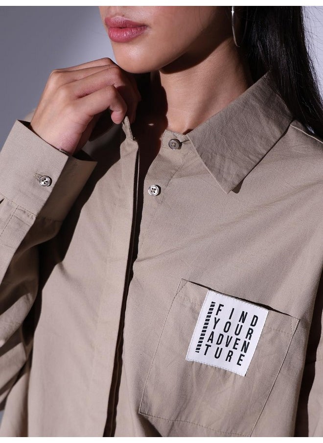 Hubberholme - Hubberholme Women Beige Oversized Cotton Shirts HHWSHS23066_BE_XXL - Image 1