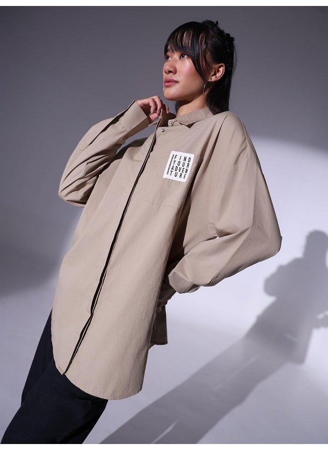 Hubberholme - Hubberholme Women Beige Oversized Cotton Shirts HHWSHS23066_BE_XXL - Image 1