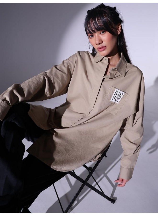 Hubberholme - Hubberholme Women Beige Oversized Cotton Shirts HHWSHS23066_BE_XXL - Image 1
