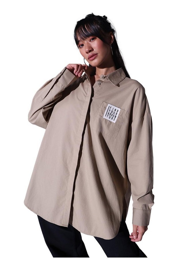 Hubberholme - Hubberholme Women Beige Oversized Cotton Shirts HHWSHS23066_BE_XXL - Image 1