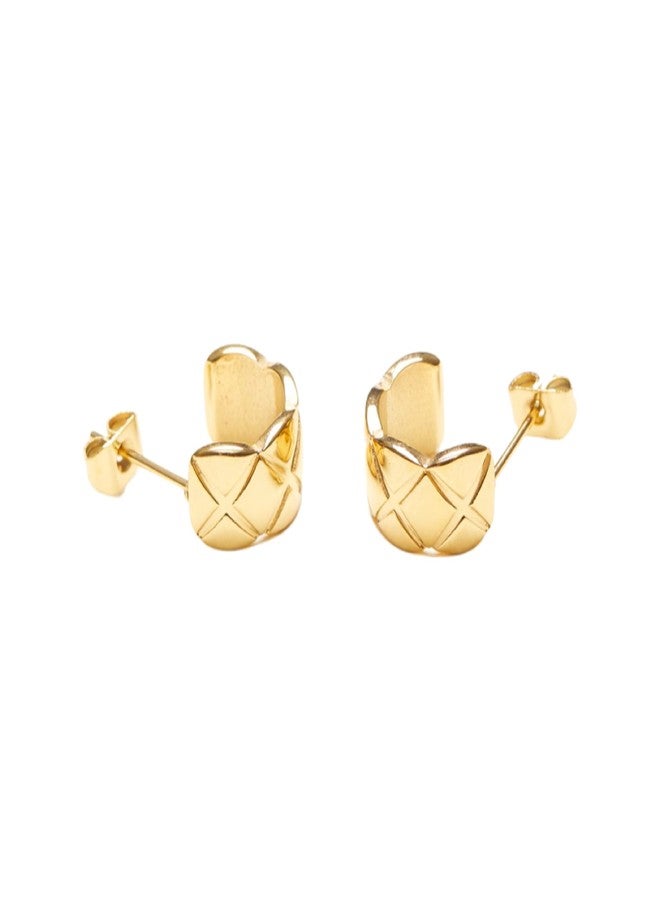 Shapes Studio 18K Gold Plated Crush Hoop Earrings, Women Jewelry, Minimalist Classy Quilted Vintage Huggie Hoops, Women Gift (Gold small) - Image 1