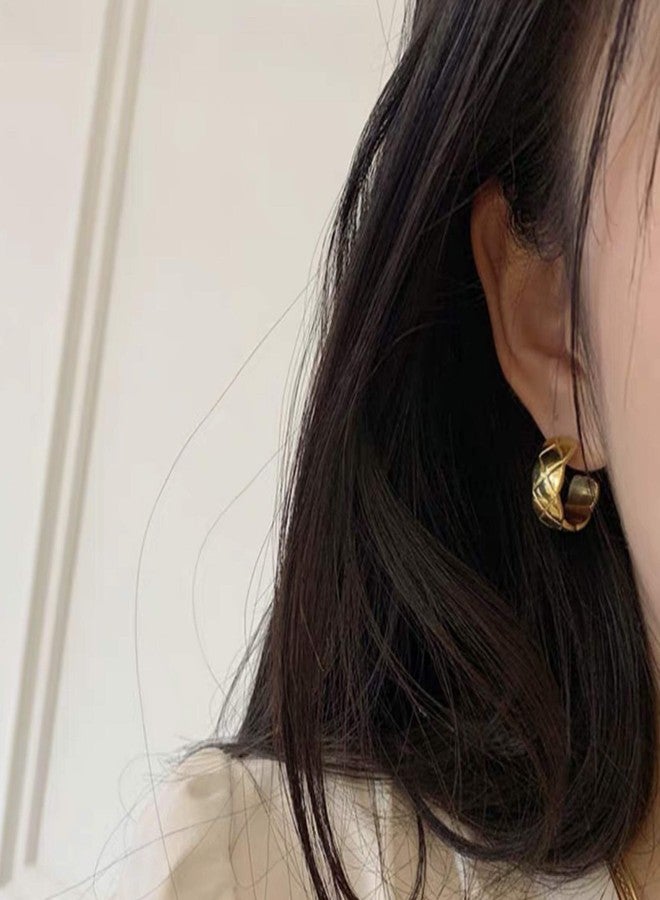 Shapes Studio 18K Gold Plated Crush Hoop Earrings, Women Jewelry, Minimalist Classy Quilted Vintage Huggie Hoops, Women Gift (Gold small) - Image 5