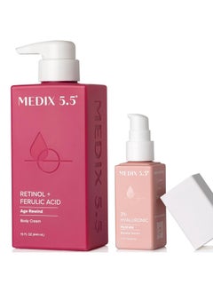 Medix 5.5 MEDIX Retinol Body Lotion + 3% Hyaluronic Acid Booster Serum Moisturizer 2PC Skin Care Set | Crepey Skin Care Treatment | Retinol Body Cream | Retinol Cream Targets Sagging Crepe Skin & Wrinkles, 2PC  - Image 1