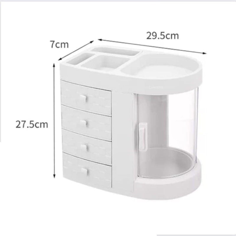 SIBY 360° Rotating Makeup Organizer Box with Drawers, Large Cosmetic Storage Case with Transparent Lid for Skincare, Perfume, Lipstick – Vanity Organizer for Women and Girls (White) - Image 2