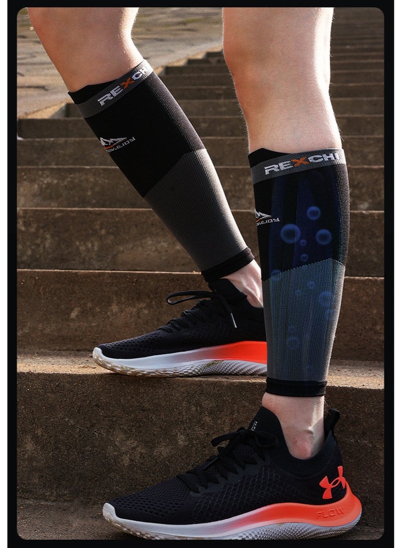 REXCHI Calf Compression Sleeves for Men and Women - Leg Compression Sleeves - Calf Support, Cycling Leg Warmers, Marathon Football Runner Muscle Compression Calf Compression Knee Socks (Size L) - Image 2