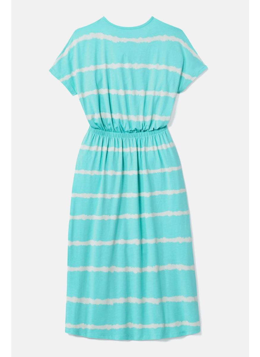 Tchibo Kids Girl Round Neck Short Sleeve Stripe Dress, Turquoise  - Image 3