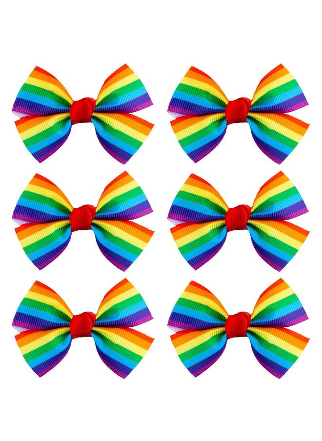 Whaline 6Pcs Gay Pride Day Rainbow Hair Bow With Clip Grosgrain Rainbow Hair Pins Bow Hair Barrettes Holiday Hair Accessories For Girls Women Wedding Birthday Gifts  - Image 1