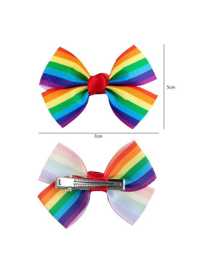 Whaline 6Pcs Gay Pride Day Rainbow Hair Bow With Clip Grosgrain Rainbow Hair Pins Bow Hair Barrettes Holiday Hair Accessories For Girls Women Wedding Birthday Gifts  - Image 2