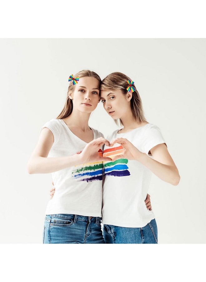 Whaline 6Pcs Gay Pride Day Rainbow Hair Bow With Clip Grosgrain Rainbow Hair Pins Bow Hair Barrettes Holiday Hair Accessories For Girls Women Wedding Birthday Gifts  - Image 4