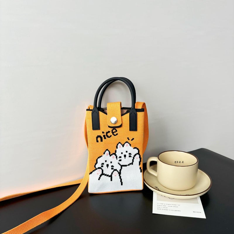 Advanced Sense Ins Mobile Phone Bag New Cartoon Knitted Bag Dopamine Niche All-Match Crossbody Shoulder Bag Handbag - Image 1