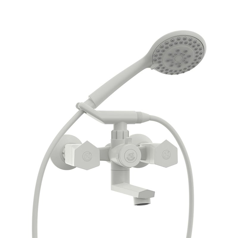 R. N. RN PTMT Superior Plastic Wall Mixer Telephonic with Crutch White Wall Mixer 3in1 Wall Mount Installation_RNG2P01A12 Hand Shower Hose Pipe are not Included - Image 1