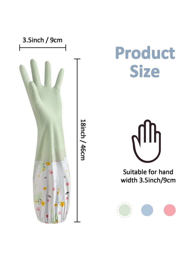 3 Pcs Rubber Dishwashing Cleaning Gloves, Waterproof, Reusable Long Kitchen Gloves, Latex Free Household Gloves for Laundry, Cleaning, Working, Gardening - Image 2