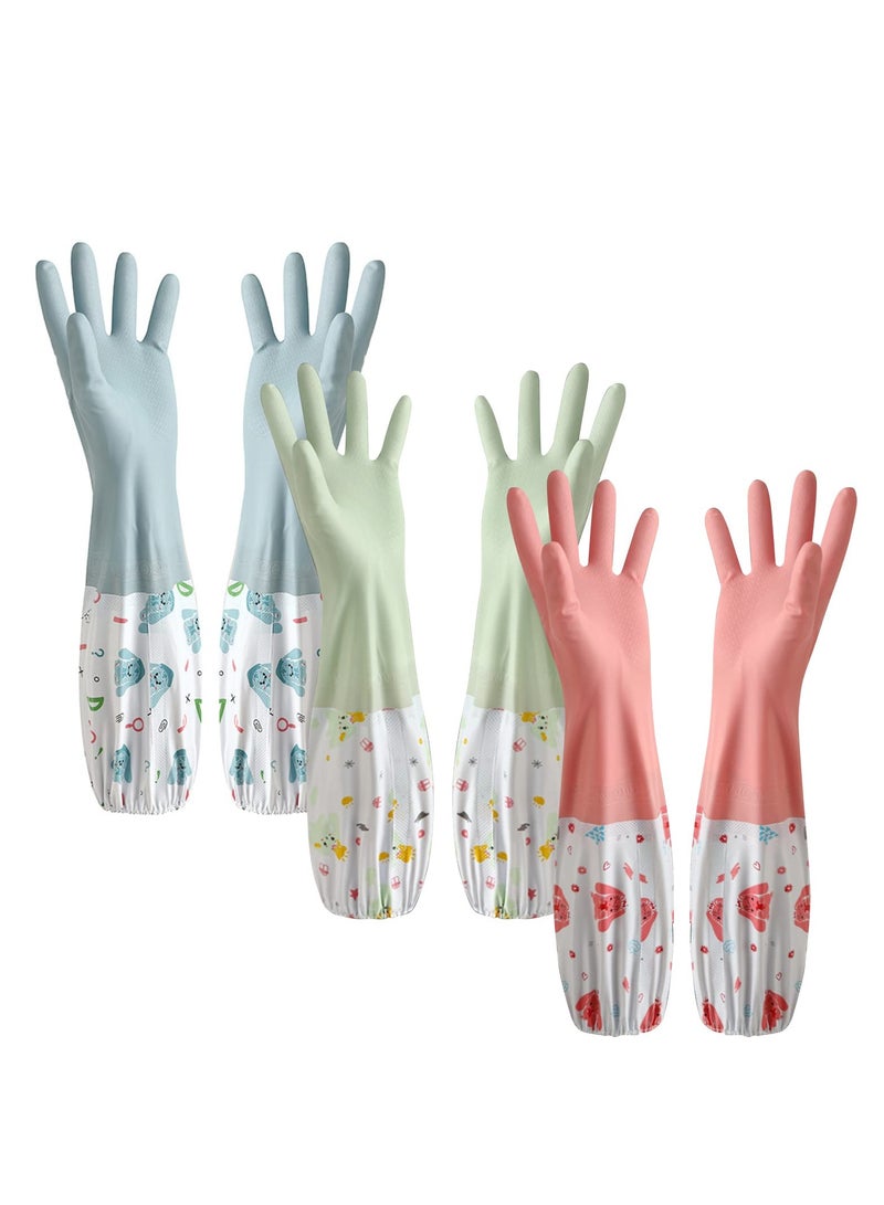 3 Pcs Rubber Dishwashing Cleaning Gloves, Waterproof, Reusable Long Kitchen Gloves, Latex Free Household Gloves for Laundry, Cleaning, Working, Gardening - Image 1