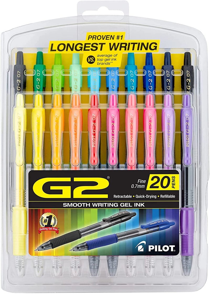 Pilot, G2 Premium Gel Roller Pens, Fine Point 0.7 mm, Assorted Colors, Pack of 20 - Image 1