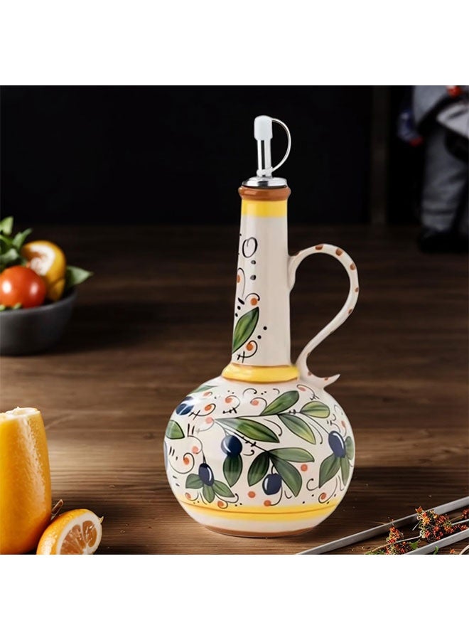 WINEENEE Hand-Painted Ceramic Olive Oil Dispenser 680ML with Stainless Steel Spout - Elegant Stoneware Bottle for Kitchen, Multi-Use for Oil, Sauce, Vinegar - Image 5