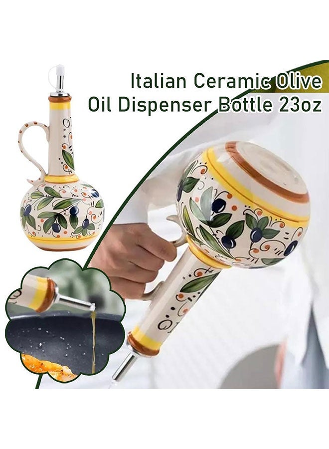 WINEENEE Hand-Painted Ceramic Olive Oil Dispenser 680ML with Stainless Steel Spout - Elegant Stoneware Bottle for Kitchen, Multi-Use for Oil, Sauce, Vinegar - Image 3