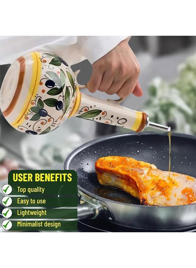 WINEENEE Hand-Painted Ceramic Olive Oil Dispenser 680ML with Stainless Steel Spout - Elegant Stoneware Bottle for Kitchen, Multi-Use for Oil, Sauce, Vinegar - Image 2