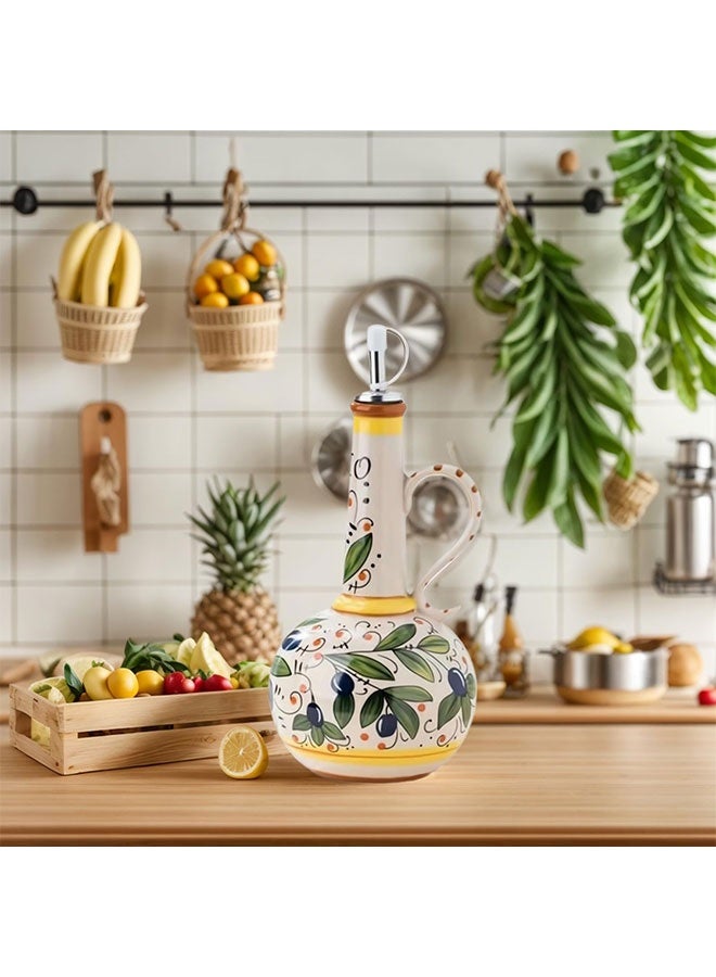 WINEENEE Hand-Painted Ceramic Olive Oil Dispenser 680ML with Stainless Steel Spout - Elegant Stoneware Bottle for Kitchen, Multi-Use for Oil, Sauce, Vinegar - Image 4