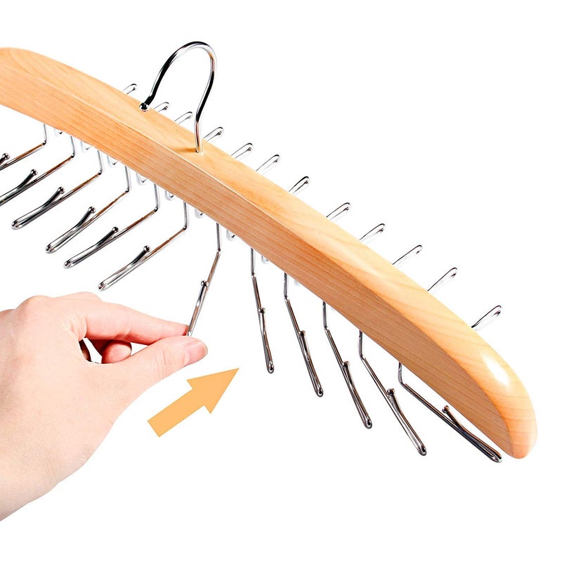 SunTrade Wooden Tie Hanger,24 Tie Organizer Rack Hanger Holder Hook (Beige, 24 Hooks) - Image 2