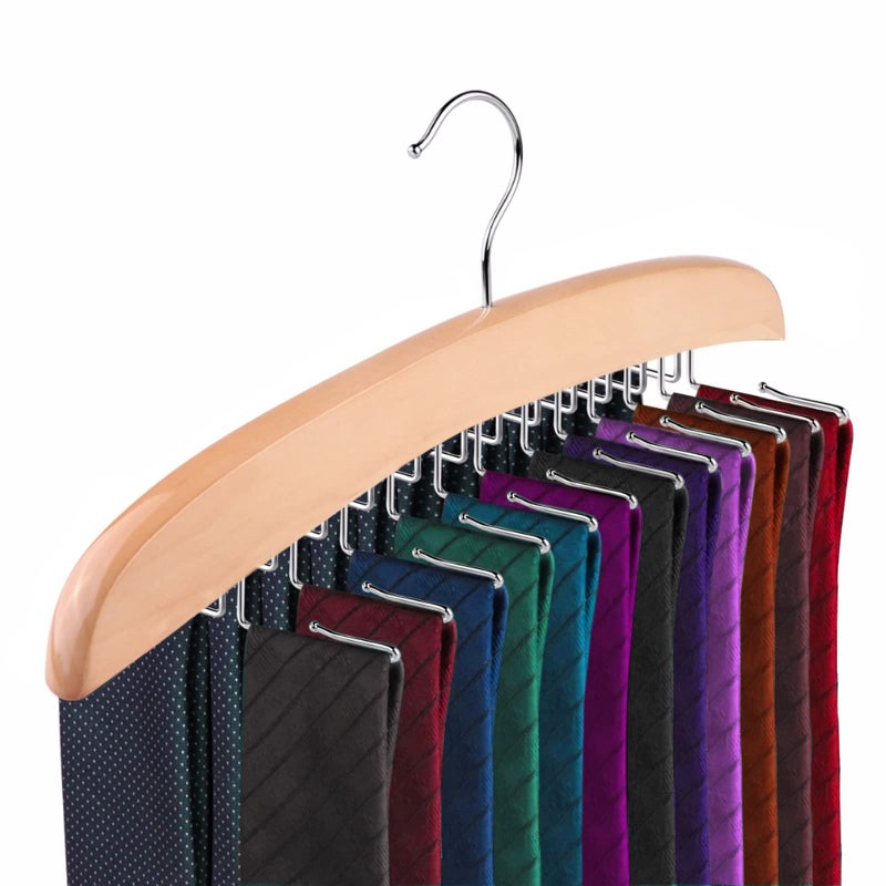 SunTrade Wooden Tie Hanger,24 Tie Organizer Rack Hanger Holder Hook (Beige, 24 Hooks) - Image 5