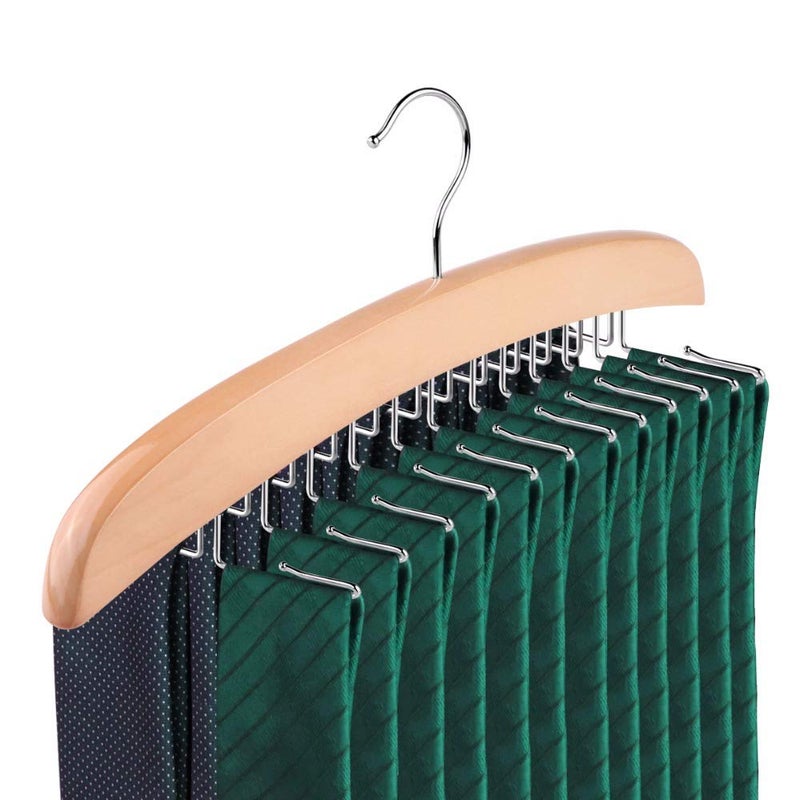 SunTrade Wooden Tie Hanger,24 Tie Organizer Rack Hanger Holder Hook (Beige, 24 Hooks) - Image 1