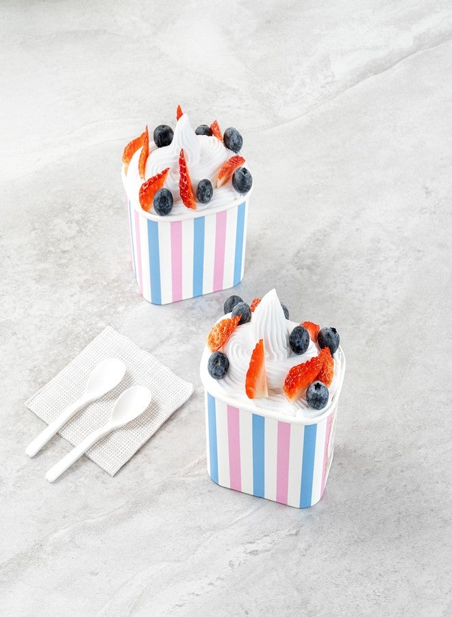 Restaurantware-Coppetta 12 Ounce Dessert Cups, 50 Greaseproof Ice Cream Cups - Lids Sold Separately, For Hot And Cold Foods, Pink And Blue Stripe Paper Yogurt Bowls, Disposable, Sturdy - Image 5