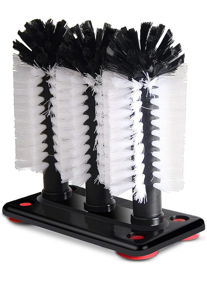 promass Glass Cleaning Brush, Glass Washer with 3 Brush Bristle for Glass Cup, Long Leg Cup, Red Glass Cup and More Bar Kitchen Sink Home Tools - Image 1