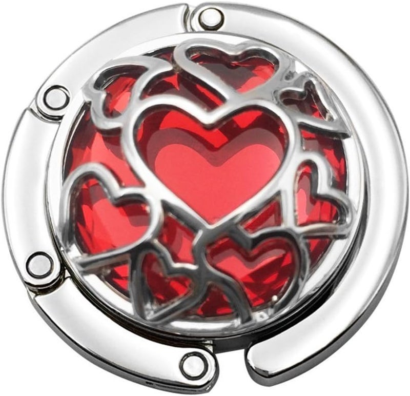 Grtdrm Multiple Hearts Style Premium Foldable Handbag Bag Purse Hanger Table Hook Holder (Red) - Image 1