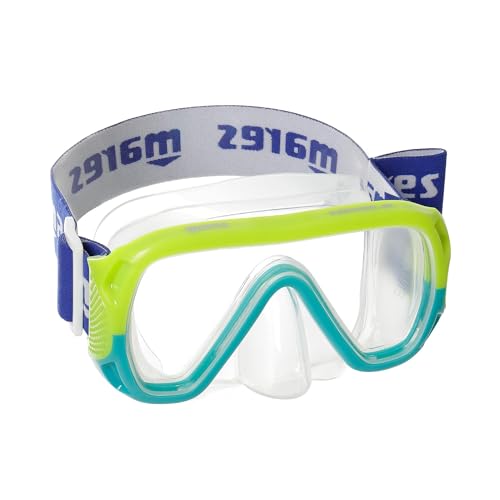 Mares Junior Keewee Mask Single Lens Clear Vision Adjustable Silicone Dive Mask for Scuba Diving Freediving Snorkeling Yellow Aqua - Image 1