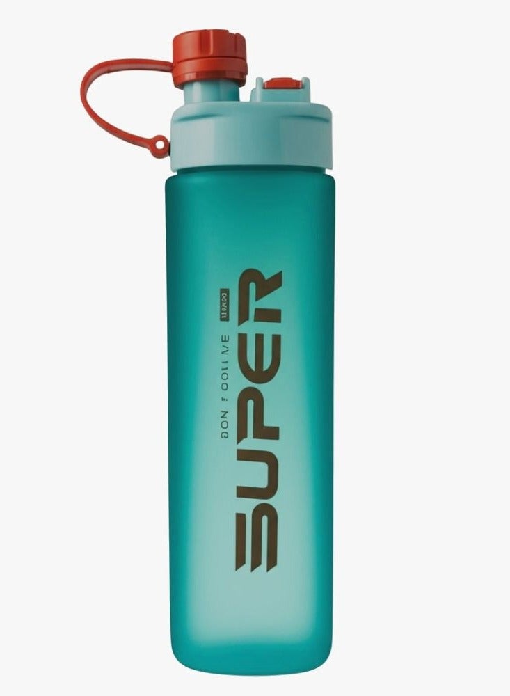 سوبر زجاجة مياه بلاستيكية فائقة الجودة، زجاجة مياه رياضية تحفيزية مع علامة زمنية، مقاومة للتسرب، غطاء فم 2 في 1 وقشة للصالة الرياضية واللياقة البدنية والمنزل والمدرسة والمكتب، 770 مل، أخضر - Image 1