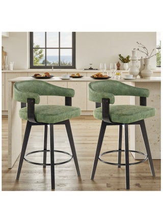 Swivel Bar Stools Set of 2, 26" Counter Height Bar Chairs with Curved Back and Armrest Modern Linen Upholstered Wood Barstools for Kitchen Island Home Bar - pzsku/ZAFCF7B0213F3D6ACDBD3Z/45/1749705470/a63a36a5-adba-4f1a-83c8-cef039e90b79