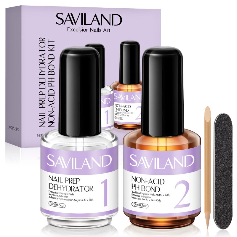 SAVILAND Nail Dehydrator and Primer: Acid-Free Natural Nail Dehydrator and Nail Primer & Protein Bonding Acrylic Nail Kit Gel Nail Polish Superior Bonding Acrylic Nail Supplies Profession Salons - Image 1