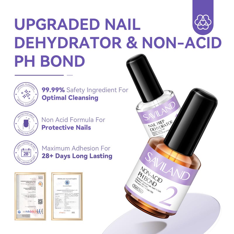 SAVILAND Nail Dehydrator and Primer: Acid-Free Natural Nail Dehydrator and Nail Primer & Protein Bonding Acrylic Nail Kit Gel Nail Polish Superior Bonding Acrylic Nail Supplies Profession Salons - Image 2