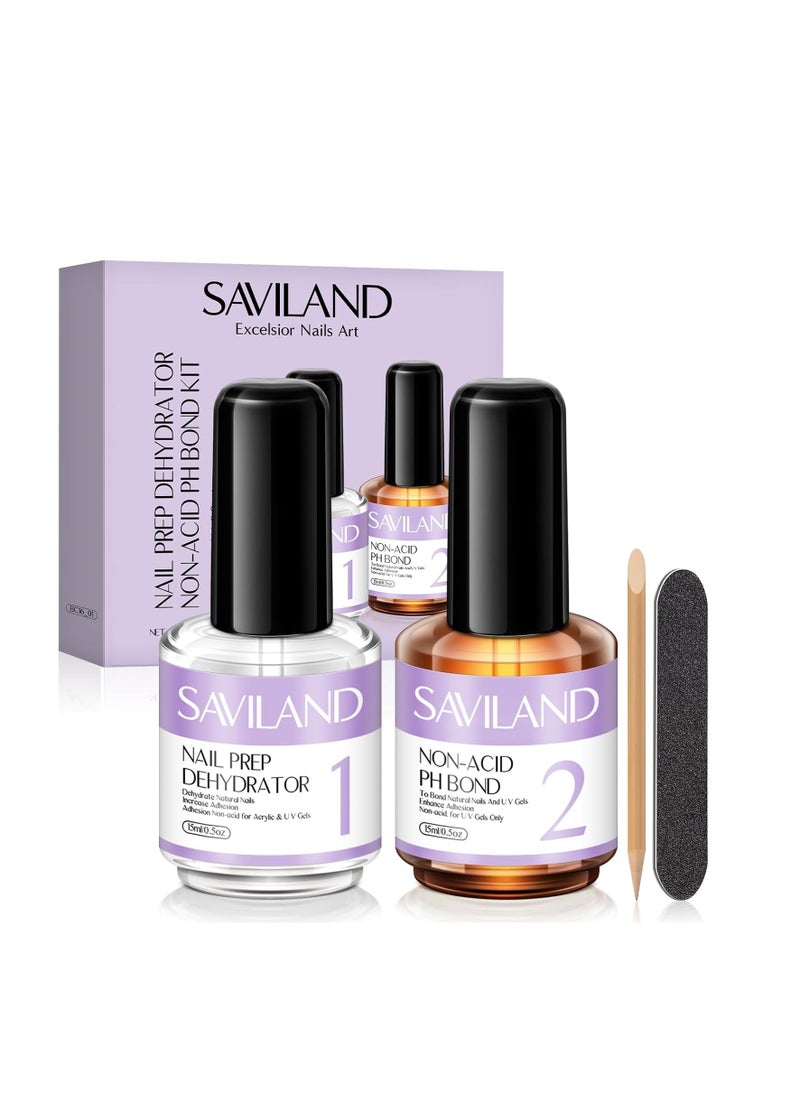 Saviland SAVILAND Nail Dehydrator and Primer: Acid-Free Natural Nail Dehydrator and Nail Primer & Protein Bonding Acrylic Nail Kit Gel Nail Polish Superior Bonding Acrylic Nail Supplies Profession Salons  - Image 1