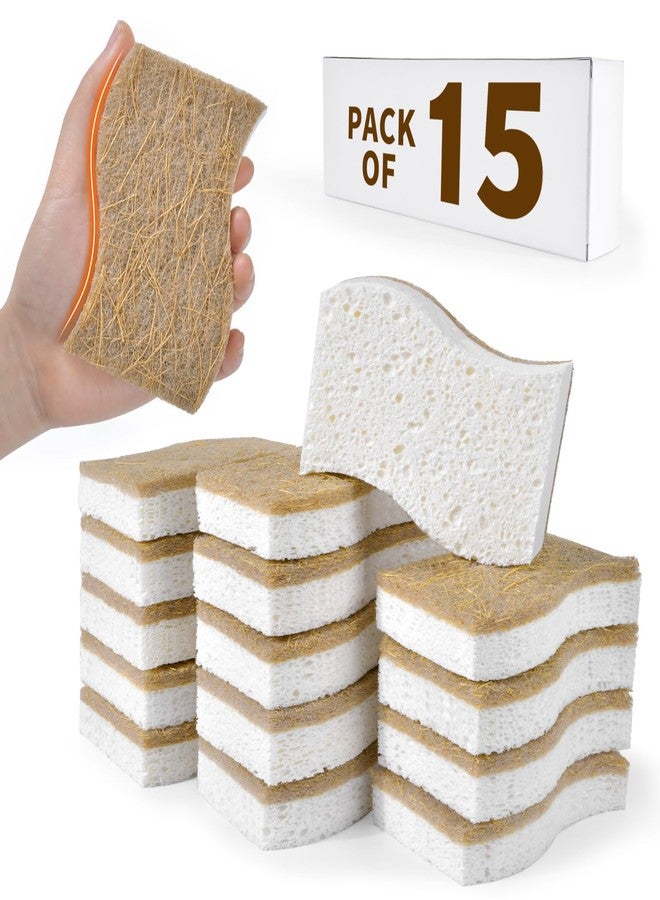 RPBHY 15 Pack Biodegradable Natural Kitchen Sponge - Compostable Cellulose and Coconut Walnut Scrubber Sponge - Eco Friendly Non Toxic Sustainable Sponges for Kitchen Dishes, Non Scratch Cleaning Sponge - Image 1