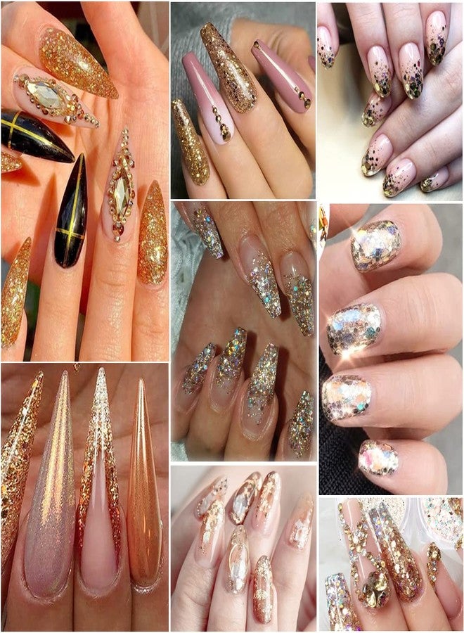 YKZFUI Holographic Glitter Sequins 3D Acrylic Nails Powder - Laser Dust Gold Silver Nail Art Supplies - Foil Flakes For Art Decoration - Sparkle Dust - 8 Boxes - Image 3
