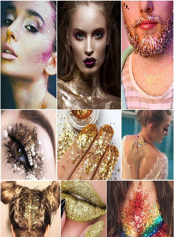 YKZFUI Holographic Glitter Sequins 3D Acrylic Nails Powder - Laser Dust Gold Silver Nail Art Supplies - Foil Flakes For Art Decoration - Sparkle Dust - 8 Boxes - Image 2