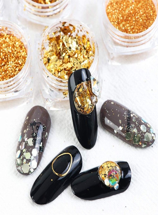 YKZFUI Holographic Glitter Sequins 3D Acrylic Nails Powder - Laser Dust Gold Silver Nail Art Supplies - Foil Flakes For Art Decoration - Sparkle Dust - 8 Boxes - Image 5