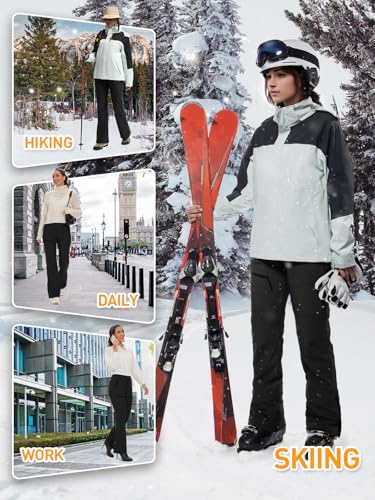 Cycorld Women's Snow Ski Pants Fleece Lined Waterproof Softshell Insulated Flare for Snowboarding Hiking Winter Outdoor(Black, 8) - Image 5
