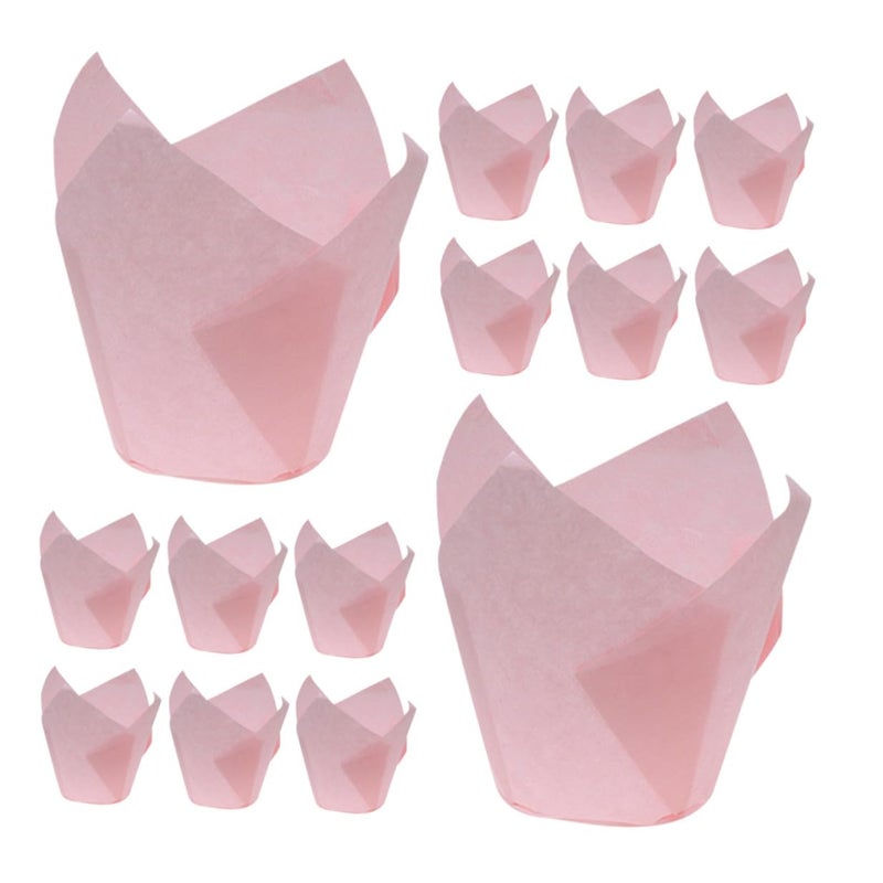 Light Pink Tulip Style Cupcake Liners 50pcs Greaseproof Baking Cups Muffin Cases - Image 2