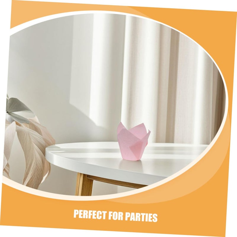 Light Pink Tulip Style Cupcake Liners 50pcs Greaseproof Baking Cups Muffin Cases - Image 4