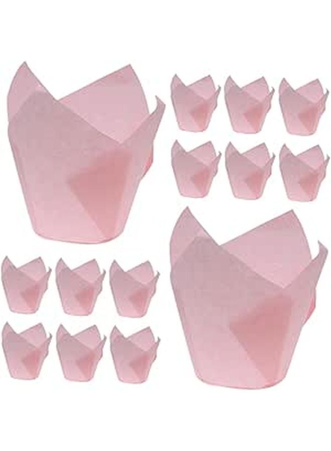 Light Pink Tulip Style Cupcake Liners 50pcs Greaseproof Baking Cups Muffin Cases - Image 1