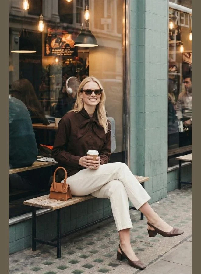 ليلا قميص نسائي بياقة بفيونكة من قطن ليلا