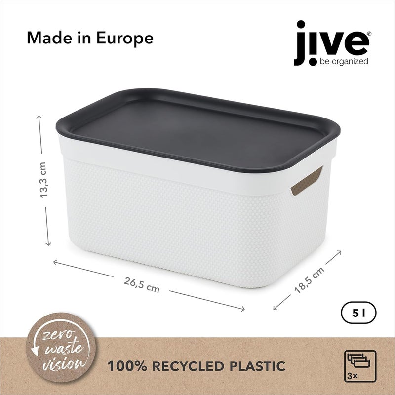 روثو مجموعة Jive Dekobox المكونة من 3 صناديق تخزين بسعة 5 لترات مع غطاء، بلاستيك (PP معاد تدويره)، أبيض/أنثراسايت، 3 × 5 لترات (26.5 × 18.5 × 13.2 سم) - Image 3