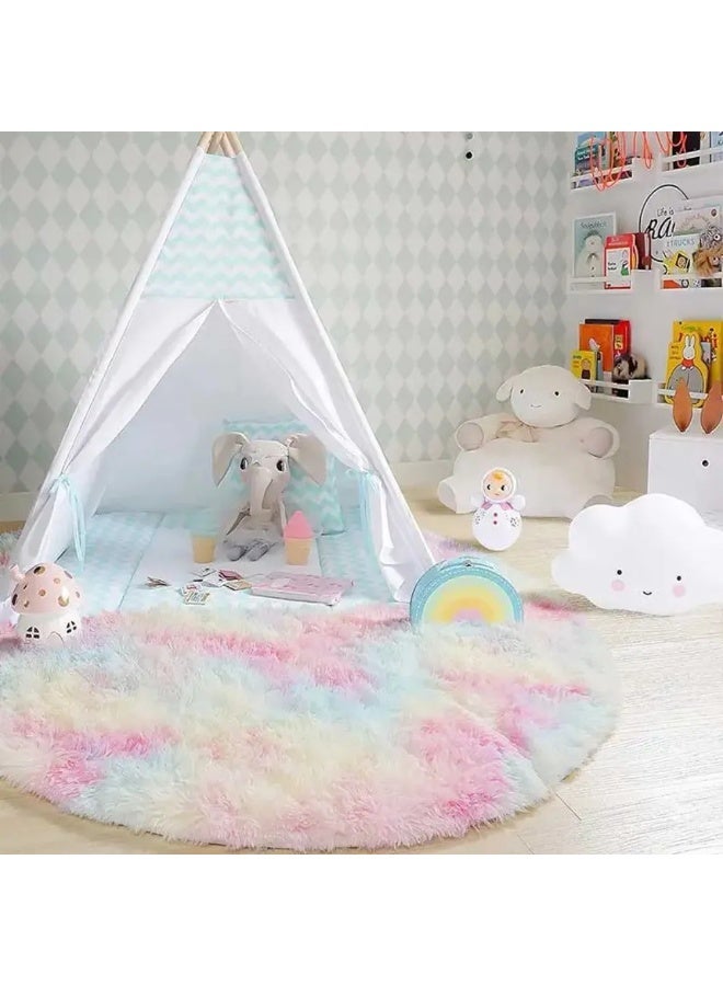 100cm Super Soft Fluffy Round Plush Rug for Living Room, Bedroom, Nursery - Decorative Floor Mat - Image 2