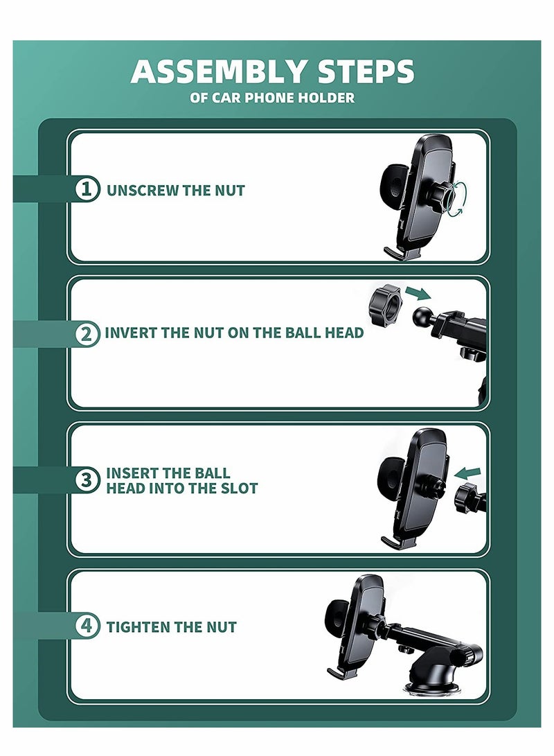 KASTWAVE Phone Holder, Car Phone Mount, Car Phone Holder Universal, for Dashboard Windshield Air Vent, for Compatible with All Smartphones  - Image 4