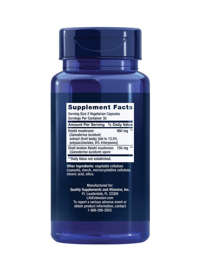 Life Extension Reishi Extract Mushroom Complex - Mushrooms Herbal Supplement for Immune Support - Ganoderma Lucidum Extract - Gluten-Free, Non-GMO, Vegetarian - 60 Capsules - Image 2